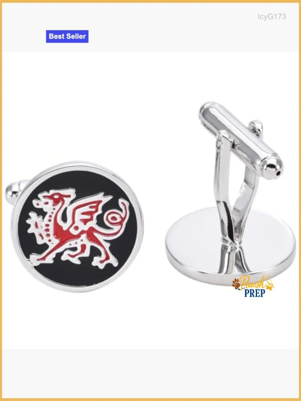 Round Cufflinks with Red Dragon Pattern in Presentation Case